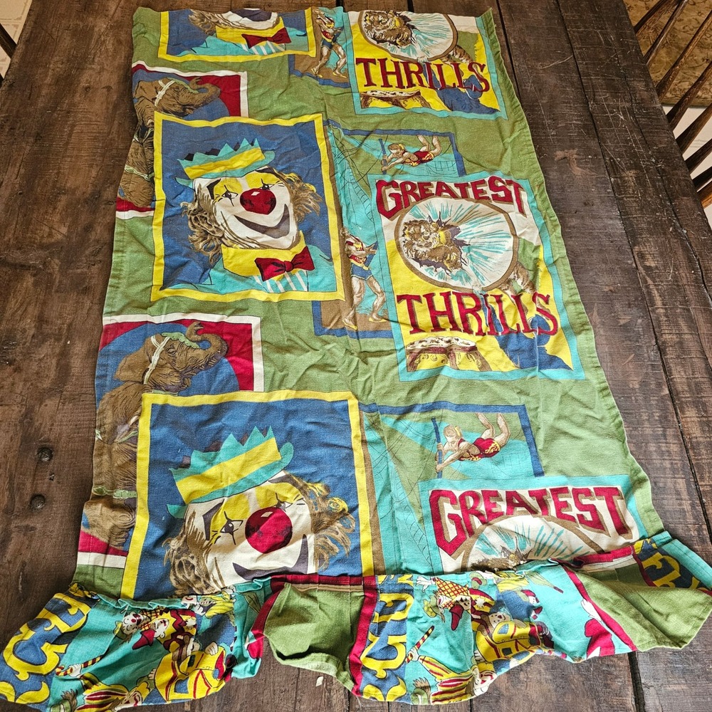MCM Vintage Circus Valance Curtain Panel Greatest Thrill Clown Elephant Ruffle - Picture 3 of 16